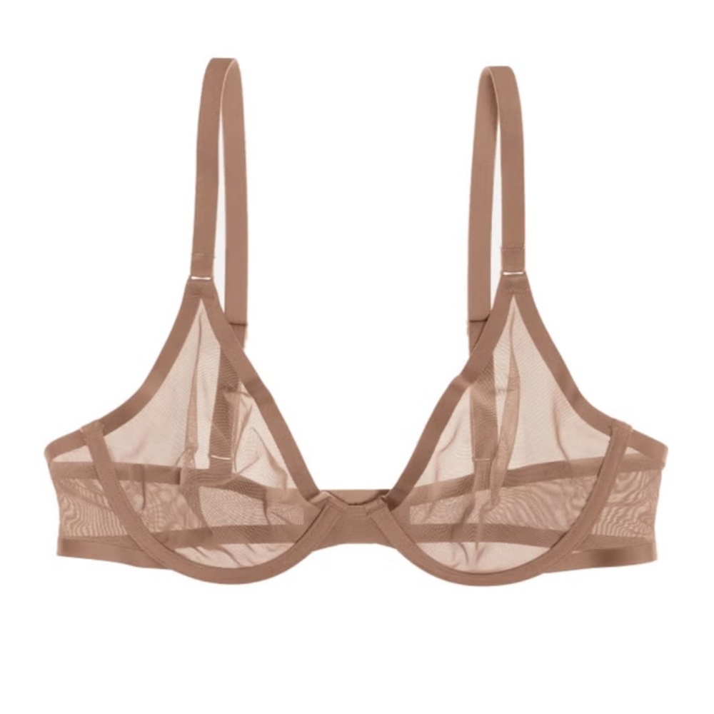 NEW CUUP The Plunge Underwire Bra Taupe Beige Mesh Unlined Size 30H